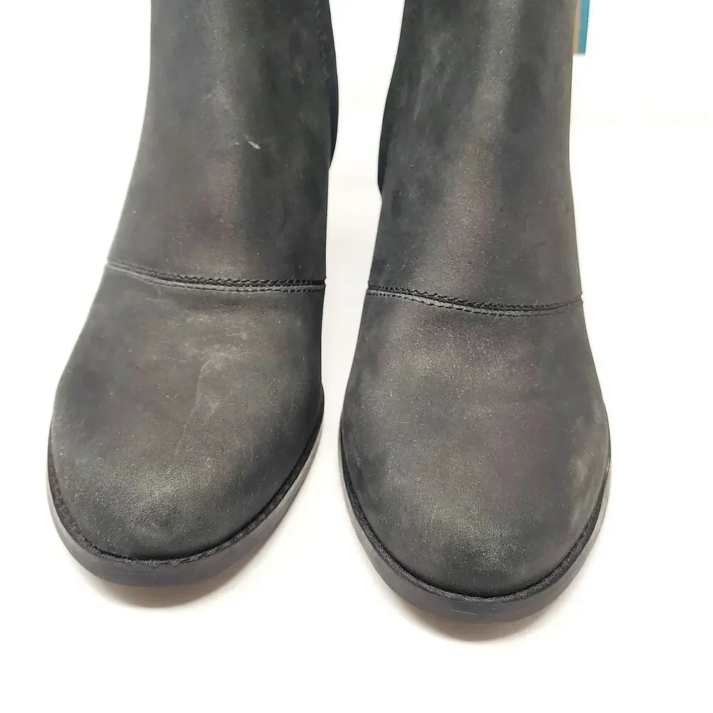 New Toms Shoes Womens 10 Boots Sutton Black Leather Wedge Zip Grunge Goth Emo